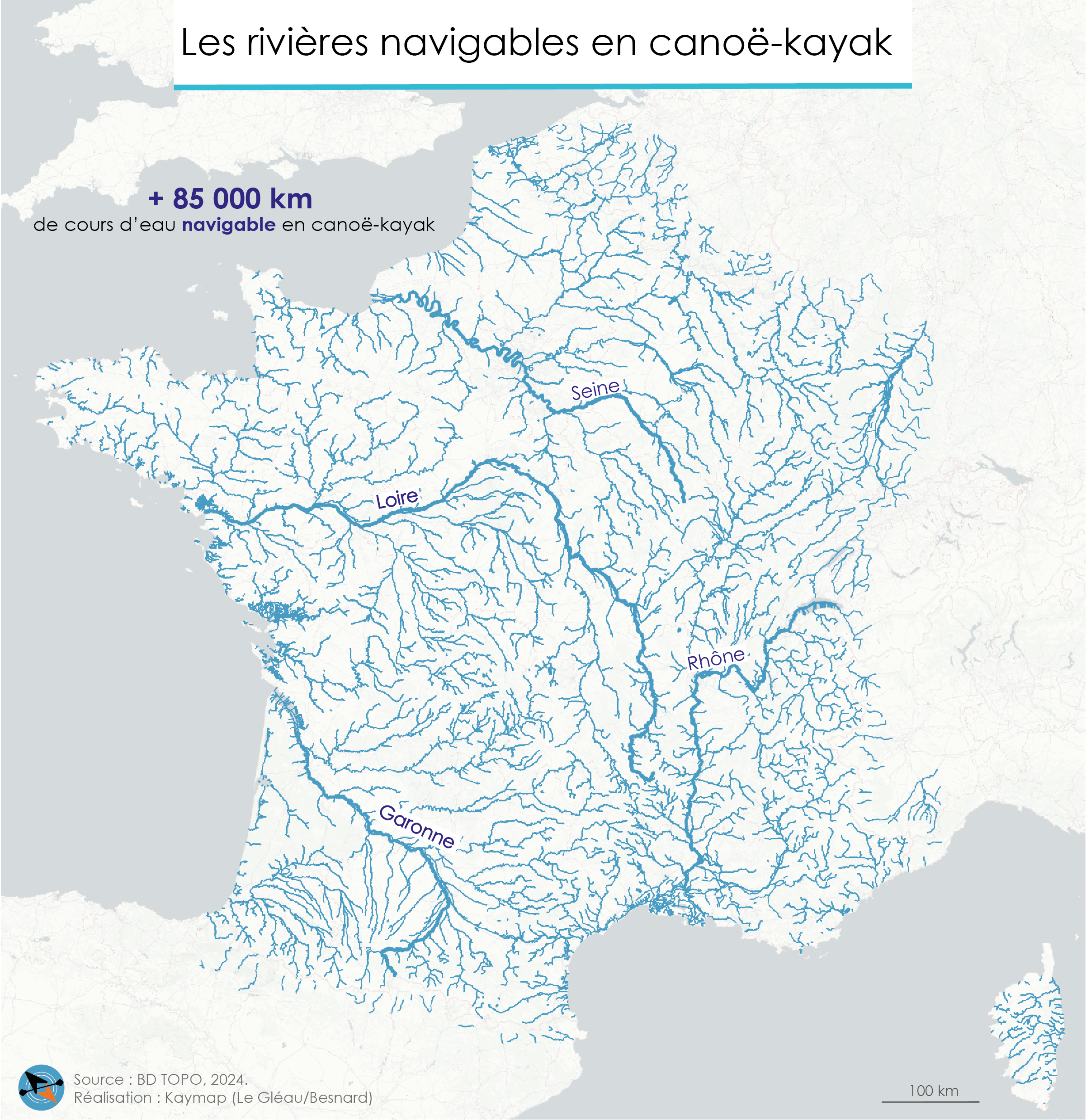 Cartographie du réseau des rivières navigables en France