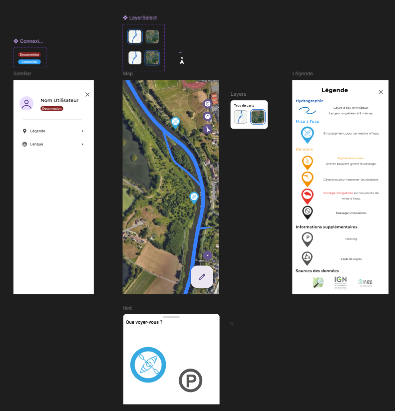 Maquette fonctionnelle Figma de l’application KayMap